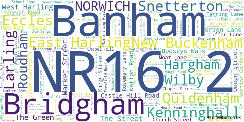 A word cloud for the NR16 2 postcode